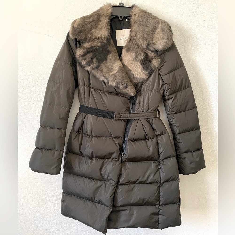 MONCLER down jacket with camouflage dyed rabbit fur collar!
